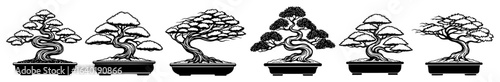 bonsai tree set japanese zen garden plant vector