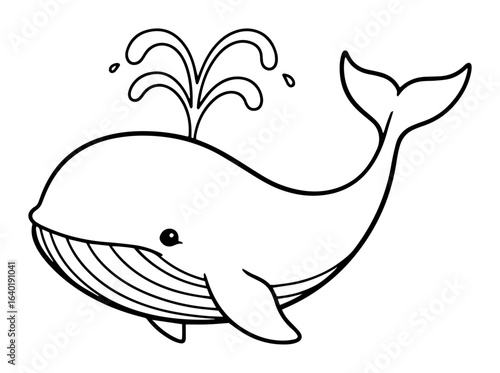 happy cartoon whale spouting water line illustration