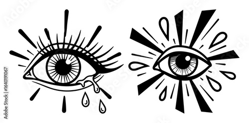 mystic all seeing eye with tear and rays tattoo style