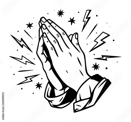 praying hands vintage tattoo style vector illustration