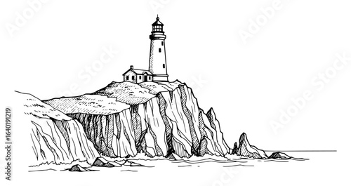 lighthouse on a rocky cliff sketch vector illustration