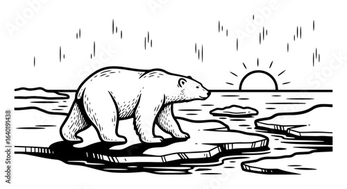 polar bear on melting ice arctic global warming vector