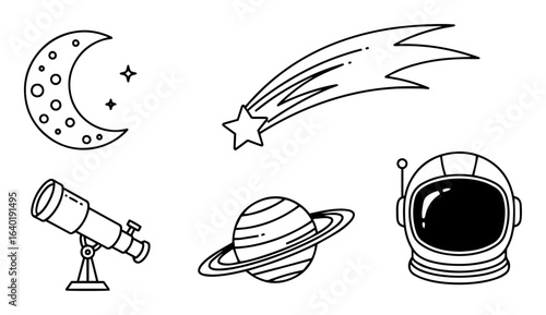 cute space and astronomy doodle icons set vector