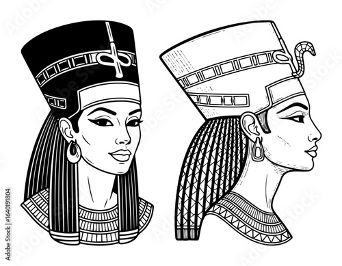 egyptian queen nefertiti ancient pharaoh vector portrait