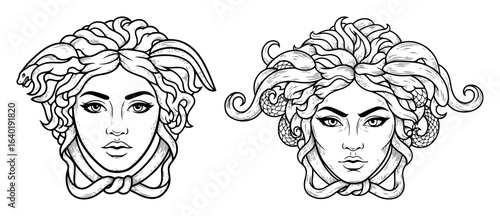medusa gorgon head with snakes greek mythology monster vector black illustration shape for laser cutting and engraving