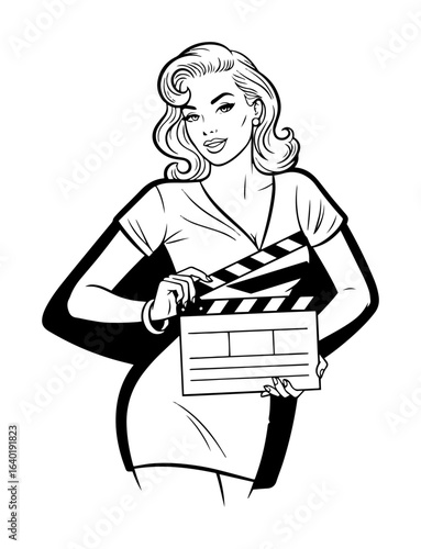pinup girl with movie clapperboard retro vector actress