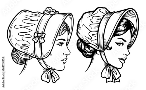 vintage woman in bonnet regency style vector illustration