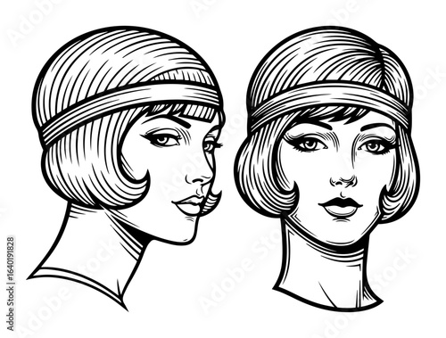 flapper girl 1920s hairstyle retro vector portrait