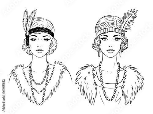 beautiful flapper girl 1920s retro portrait vector