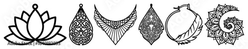 boho jewelry earring and pendant set for laser cutting vector black illustration shape for laser cutting and engraving