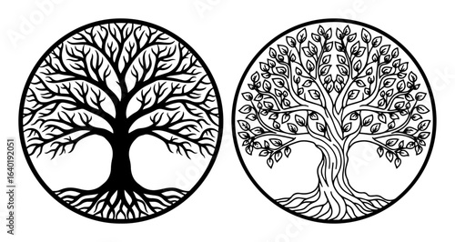 tree of life circular symbol pair vector illustration