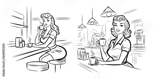 pinup girl in a retro diner vector illustration
