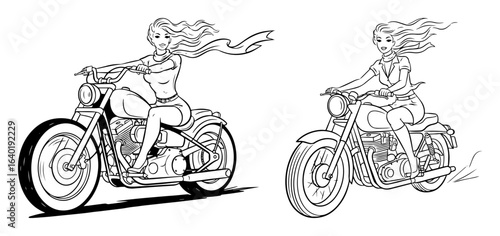 sexy biker girl on a motorcycle pinup vector art