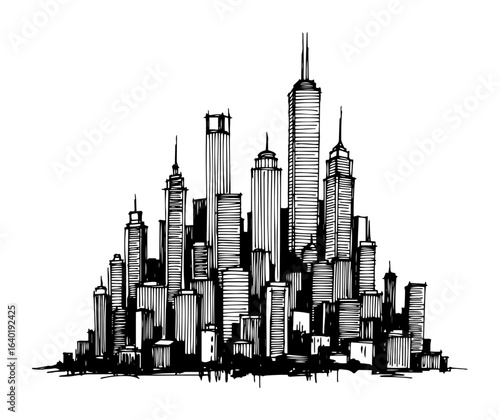 city skyline high rise skyscrapers urban silhouette vector illustration