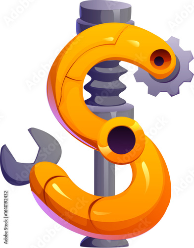 Robot font, robotic hand gear or cyborg arm typeface for machine engineering, vector type. Cartoon robot font and robotic arm mechanism, transformer gear hand with mechanical tool or wheel typeface