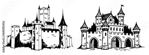 medieval castle fortress collection vintage vector set