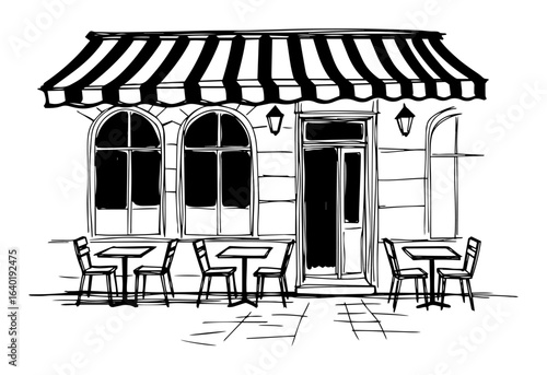 cozy cafe facade with outdoor tables vector illustration
