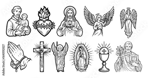 set of christian religious icons and saints vector art