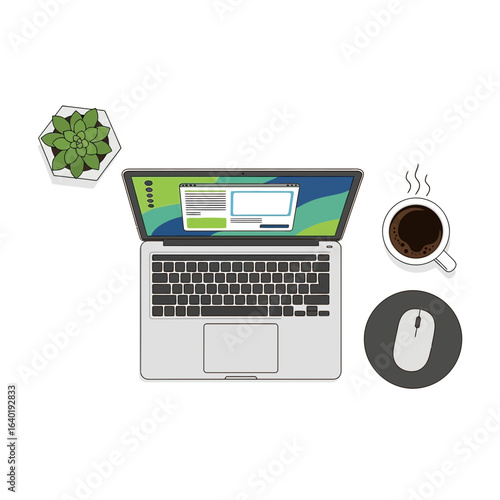 Inspiring workspace with laptop, succulent, and coffee, perfect for creative professionals seeking productivity and modern design elements for their digital projects and presentations