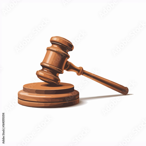 Wooden gavel and sounding block on a white background