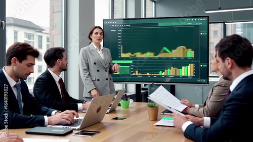 Wallpaper Mural Business team analyzing financial data dashboard with charts and graphs during corporate meeting. Professional executives collaborating on strategy planning, performance metrics review in modern Torontodigital.ca