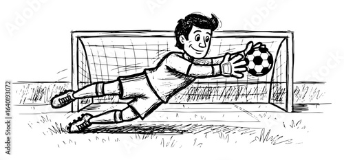 soccer goalkeeper making a save hand drawn vector