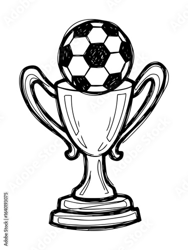 soccer trophy cup with ball sketch