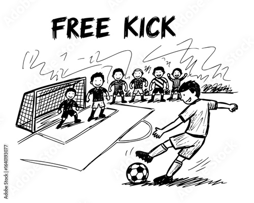 free kick soccer scene with children sketch