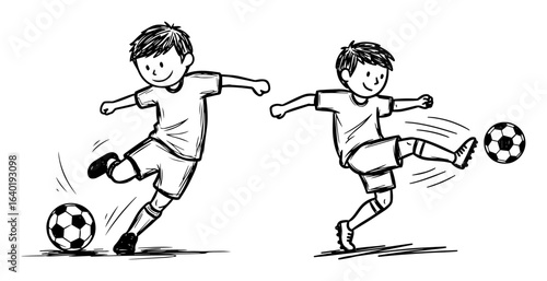 sketch style boys playing soccer illustration
