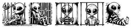 aliens behind bars in space prison sketch