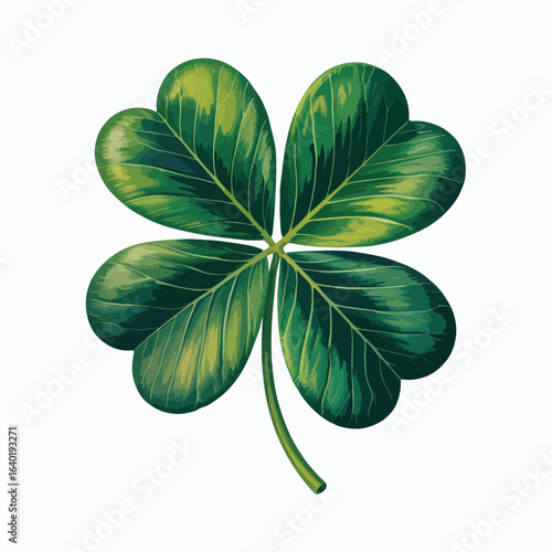 Vibrant green four leaf clover isolated on white background