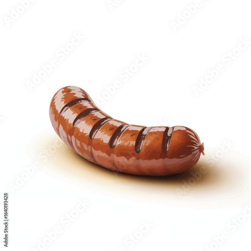 Single grilled sausage with grill marks on a white background