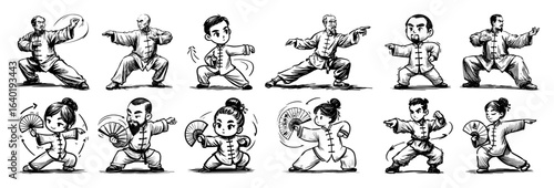 martial arts character poses sketch set