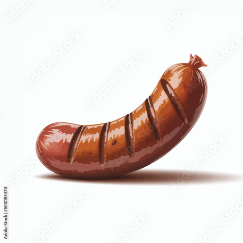 A single grilled sausage with char marks on a white background
