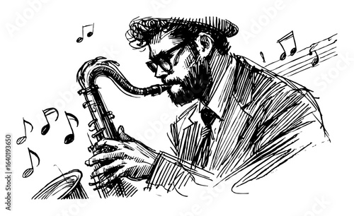 jazz saxophone musician sketch vector illustration