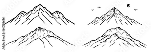 mountain peak range simple line art vector icon set