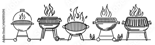 barbecue grill line art banner outdoor cooking equipment vector black illustration shape for laser cutting and engraving