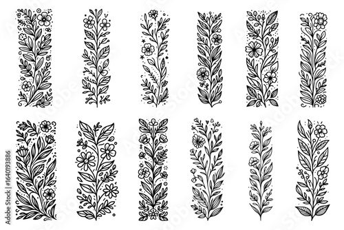 vertical floral border vector pack