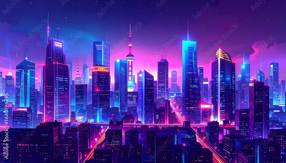 Obraz premium Neon cityscape at night