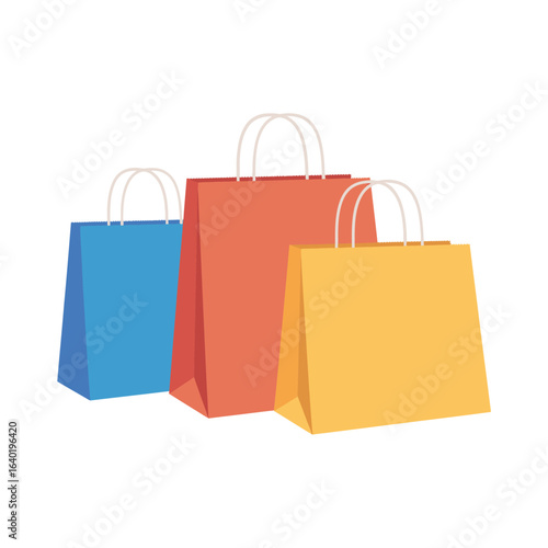 Three colorful paper shopping bags on a white background