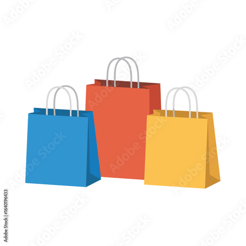 Three colorful shopping bags on a white background