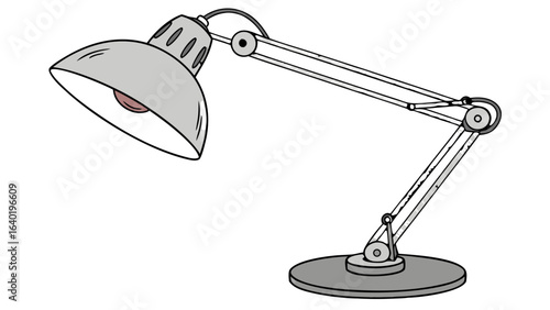 Illustration of a gray adjustable desk lamp with a visible bulb and a sturdy base design element vreated with genrated ai