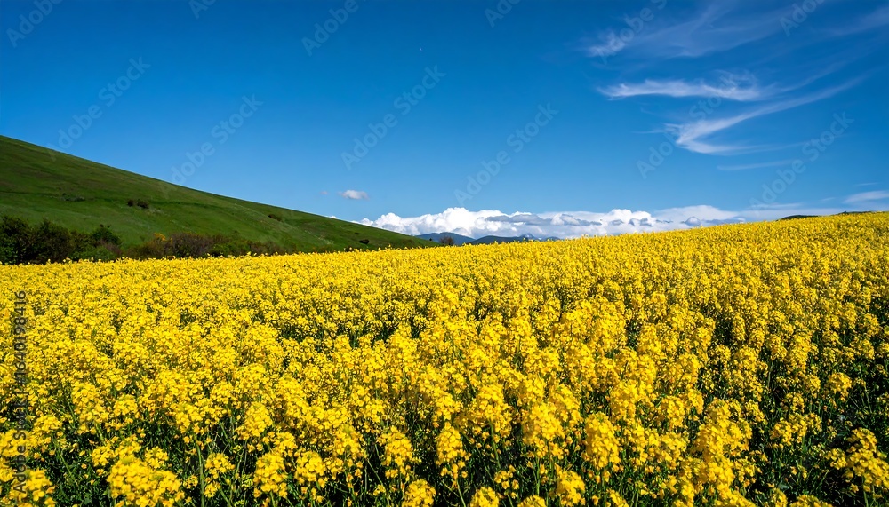 Obraz premium Vast yellow flower field under sunny sky