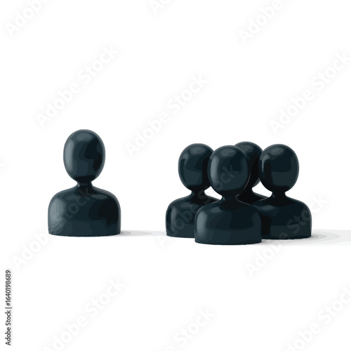 Isolated person standing apart from a group of figures