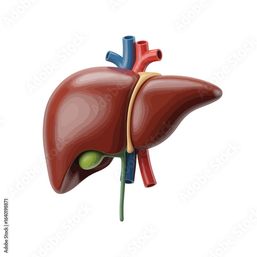 Detailed 3d anatomical model of the human liver with gallbladder and major blood vessels