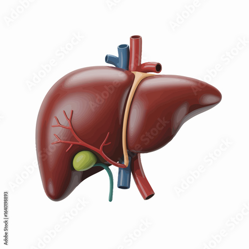 Realistic human liver and gallbladder anatomy with blood vessels