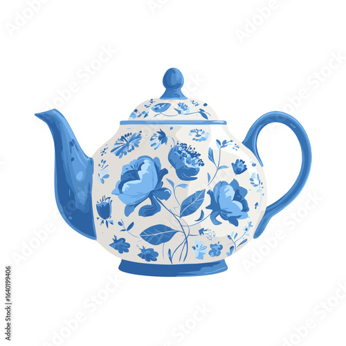 Beautiful porcelain teapot decorated with blue floral patterns, showcasing intricate design and craftsmanship for elegant tea service