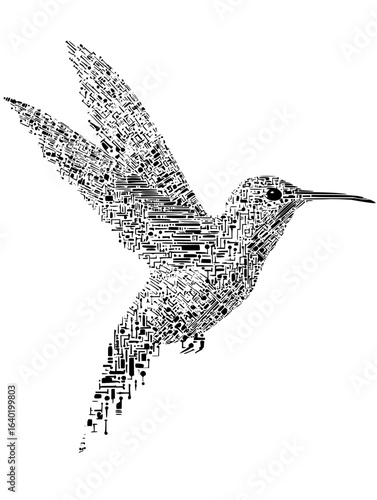 Circuit board hummingbird vector illustration black and white technology design graphic art drawing vector art