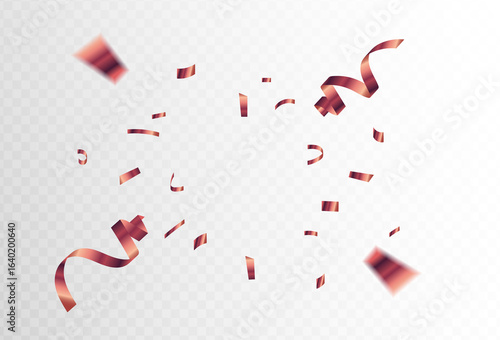Confetti explosion on transparent background. Pieces of shiny red paper flying and spreading. rotating . Eps 10