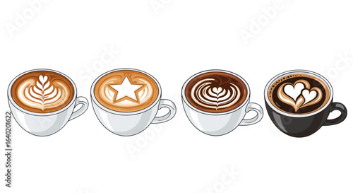 Artistic Coffee Latte Art: Four Delicious and Tempting Coffee Variations
